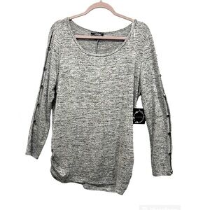 Corvia NWT gray side slit sleeves ruched knit top  size S
